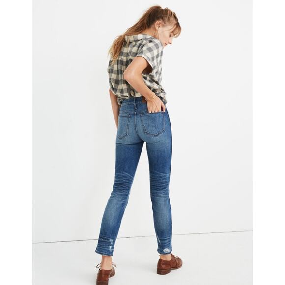 Madewell Women's Distressed Button-Front Slim Straight Denim Jeans Size 28 Blue - Picture 4 of 8